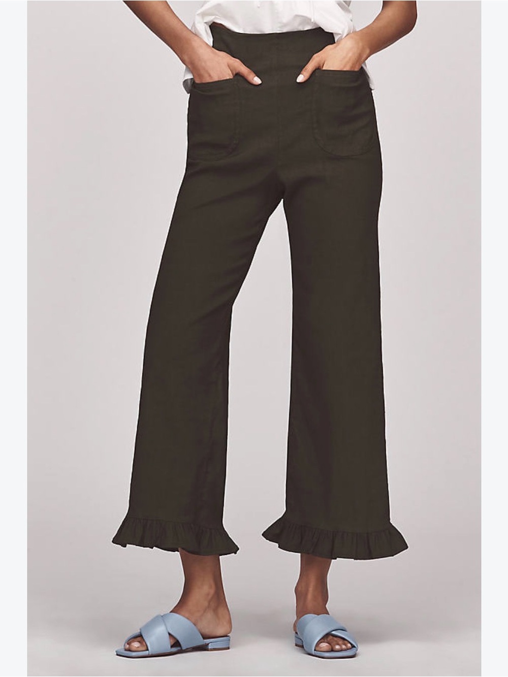 Maeve black Wide-Leg Ruffle Hem Pants
